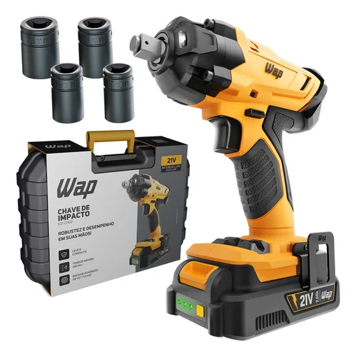 Chave De Impacto Wap K21 Ch02 2300 Rpm Com Carregador Bivolt Amarelo 127/220v 50/60 Hz