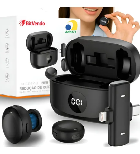 Microfone Lapela Sem Fio  Duplo Anti Ruído Com Imã  Bitvendo Preto