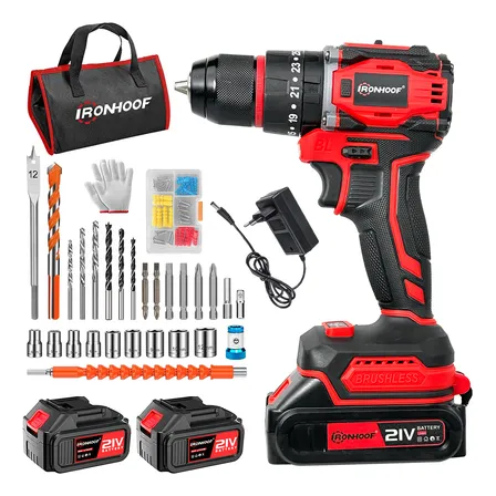 Parafusadeira Furadeira De Impacto Sem Fio Bivolt 2 Baterias Vermelho 127/220v 60