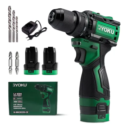 Parafusadeira Furadeira Brushless Sem Fio 16v 2 Bateria 10mm Verde 16v