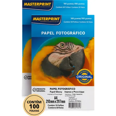 Papel Fotográfico A4 Glossy 180g 100 Folhas Masterprint Branco
