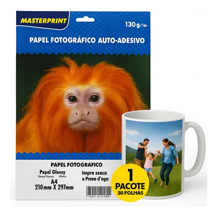 Papel Fotográfico Adesivo 130g A4 Glossy 50 Folhas Masterpr Branco