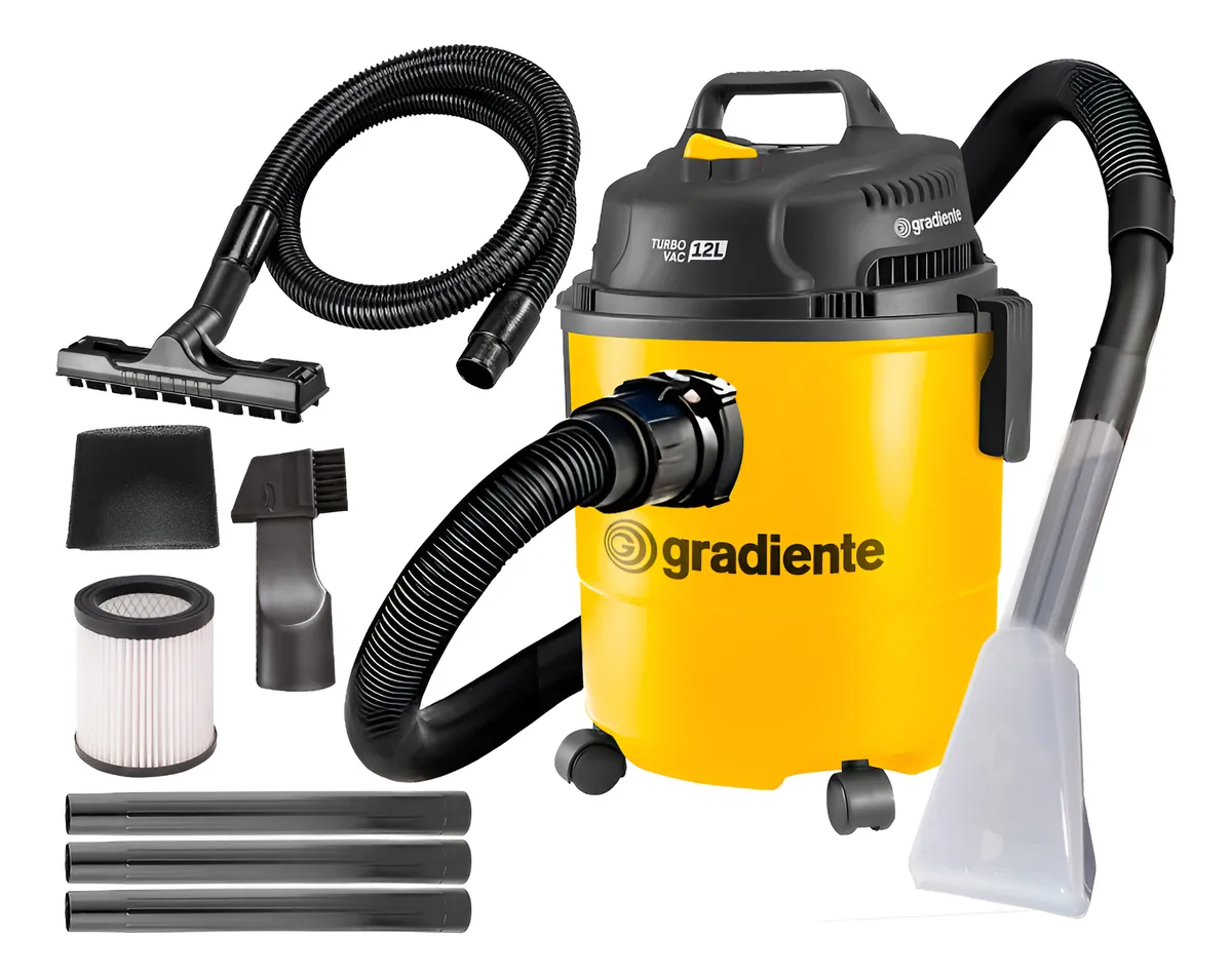 Aspirador Pó E Água 12l 1200w Gradiente + Bico Extratora Amarelo 220v