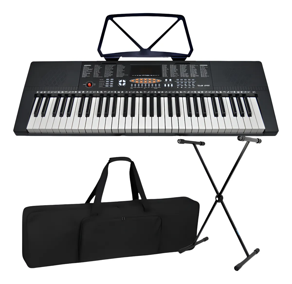 Kit Teclado Musical Estudante Iniciante 5/8 + Capa Suporte 127/220v Preto
