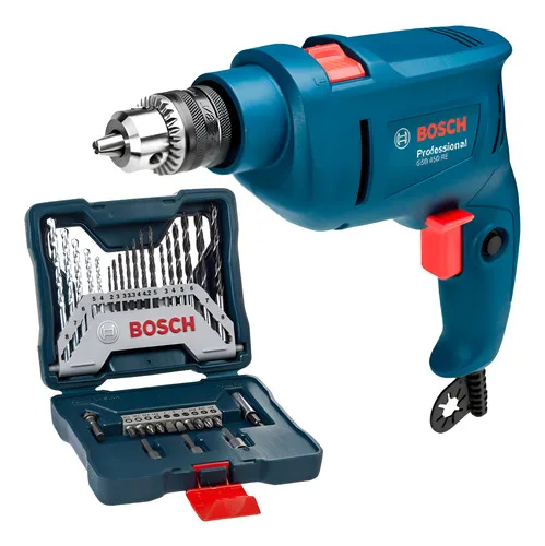 Kit Furadeira Impacto Bosch Gsb 450 Re 220v 33 Peças X Line Azul 220v 50 Hz/60 Hz