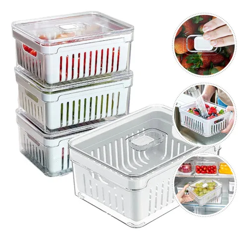 Kit 4 Organizadores Geladeira 2,2 Litros Alimentos Vegetais Transparente