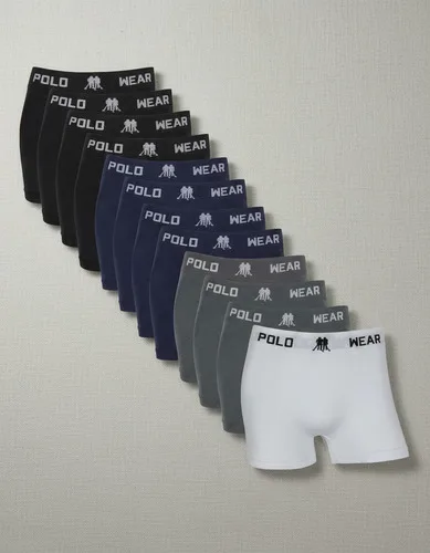 Kit 12 Cuecas Masculinas Boxer Polo Wear Branco, Cinza, Preto E Azul Marinho Liso M