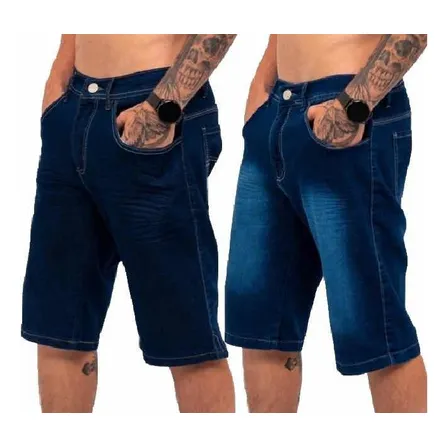 Kit 2 Bermudas Masculinas Jeans C Lycra Slim Fit