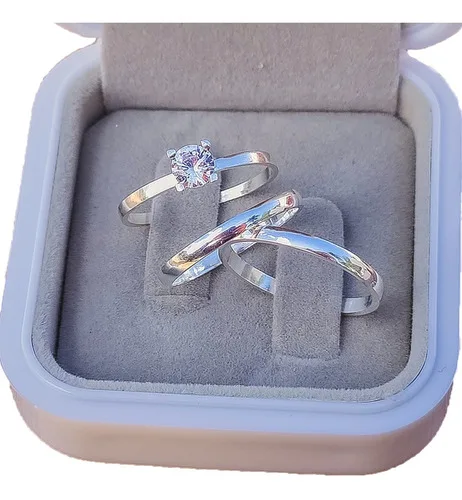 Alianças De Namoro Prata Legítima 2mm Barata +anel Solitário