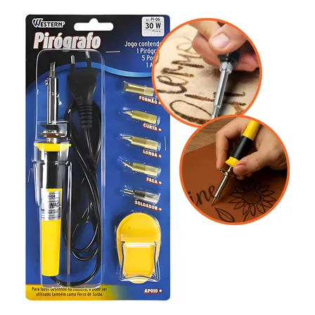 Pirografo Gravador Madeira Couro Ferro Solda 5 Pontas 127 V