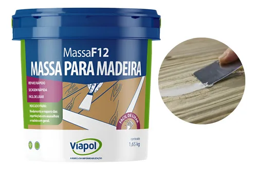 Massa F12 Calafetar Correção Madeira Viapol 1,65kg Div Cores