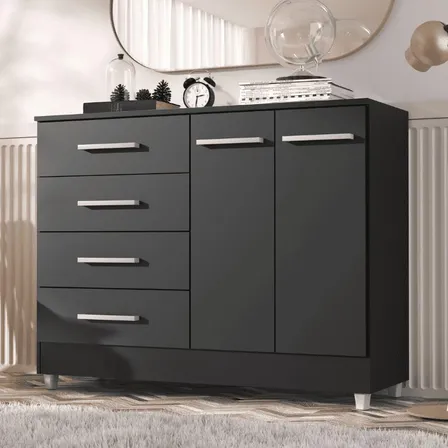 Comoda 4 Gavetas 2 Portas Gisele Com Pés