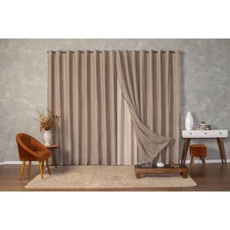 Cortina Voil Linho 4,00x2,60 Forro Microfibra Alto Padrão