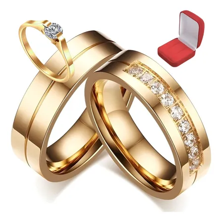 Lindo Par Alianças Banhada Ouro Gold 24k Com Zirconia