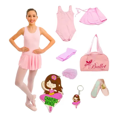 Kit Completo Ballet Infantil Balé Uniforme 6 Peças C/ Bolsa