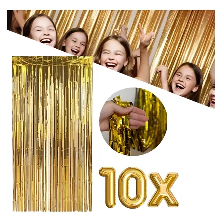 Kit 10 Cortinas Metalizada Lisa Franja 2x1m Festa Fitas