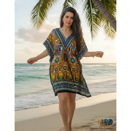 Bata Kaftan Indiana Saída De Praia Kaftan Vestido Curto