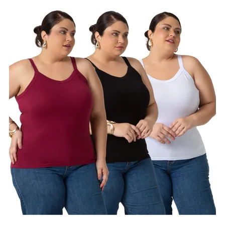 Kit 3 Regatas Feminina Plus Size De Viscolycra P Ao G4 1123