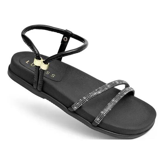 Sandália Papete Feminina Tiras Strass Brilho Confort Macia