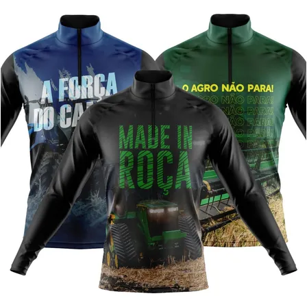 Kit 3 Camisas Agro Camiseta Blusa Térmica Uv Trator Fazenda