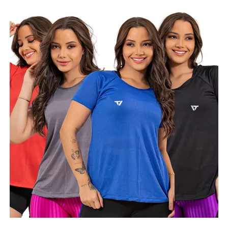 Kit 4 Blusas Fitness Dry Fit Camiseta Academia Feminina