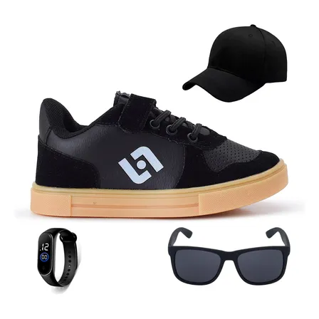 Kit Tenis Infantil Casual Street + Bone Oculos E Relogio