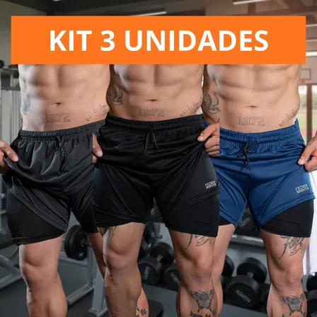 Kit 3 Shorts Masculino 2 Em 1 Compressão Dry Fit Rock Saints
