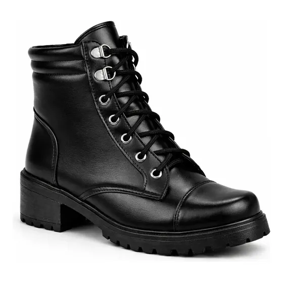 Bota Coturno Salto Baixo Aplicação Metal Preto