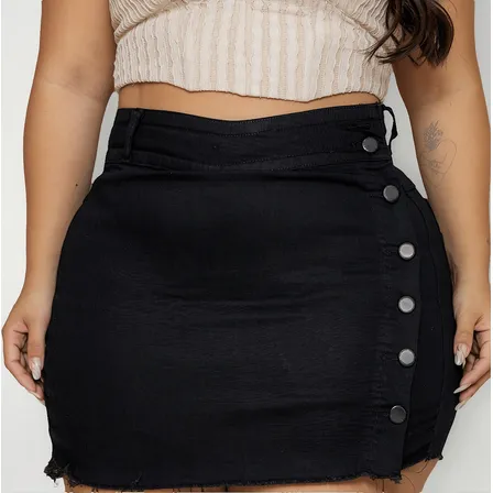 Short Saia Plus Saia Jeans Feminino Com Lycra Cintura Alta