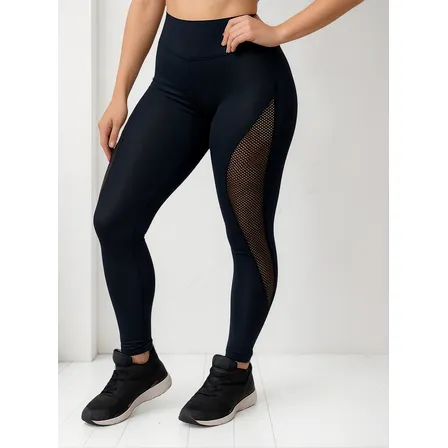 Calça Arrastão Legging Detalhe Rede Academia Fitness Suplex