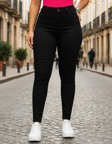 Calça Feminina Jeans Cintura Alta Skinny Levanta Bumbum