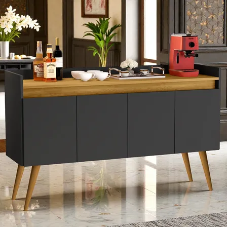 Aparador Luxo Pés Palito 4 Portas Estilo Retrô Prateleira