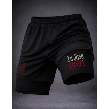 Short Compressao 2 Em 1 Jiu Jitsu Arte Marcial Gym Fit Anime