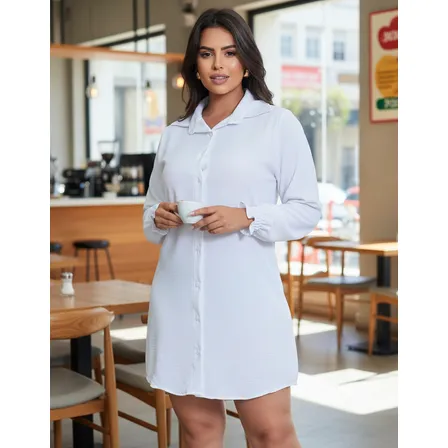 Vestido Chemise Social Mullet Manga Longa Botões Camisao