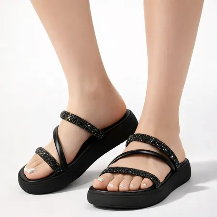 Papete Feminina Moleca Brilho Strass Luxo Sandália Original