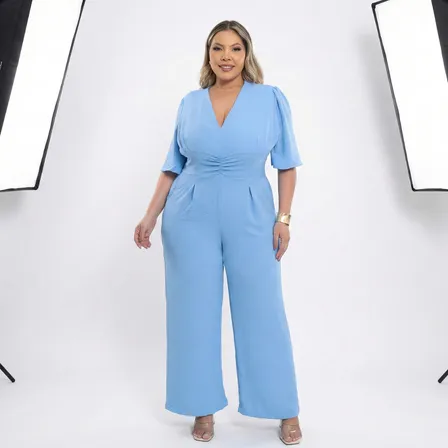 Macacão Social Plus Size Lastex Nas Costas Para Madrinhas