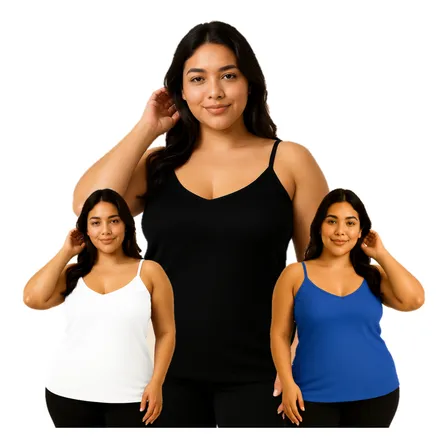 Kit 3 Blusas Regatas Feminina Ribana Plus Size Alça E Bojo