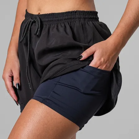 Shorts 2 Em 1 Feminino Duplo Com Bolso Compressão Academia
