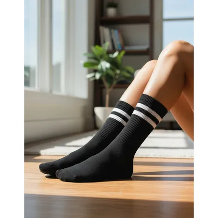 Kit 2 Pares De Meia Academia Preta Branca Cano Alto Treino