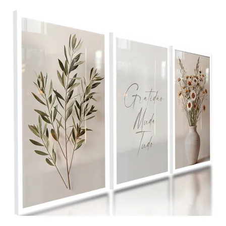 Quadros Decorativos Boho Gratidão Muda Tudo Sala Kit 122x60
