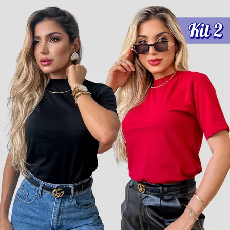 Kit 2 Camiseta Feminina Gola Alta T-shirt Algodão P Ao Gg