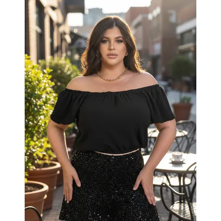 Cropped Ombro A Ombro Blusa Feminina Plus Elegante