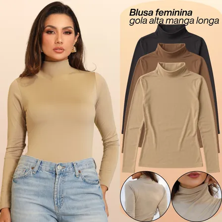 Blusa Segunda Pele Feminina Gola Alta Manga Comprida Inverno