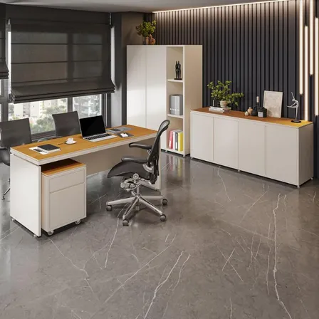 Kit - Conjunto Oslo 4 Peças Mesa Gaveteiro Buffet Armário