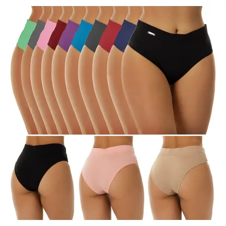 Kit 10 Calcinhas Cós Alto Cintura Alta Microfibra Adulto