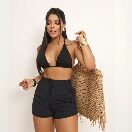 Biquini Trikini 3 Peças Conjunto Short Moda Praia Tendência