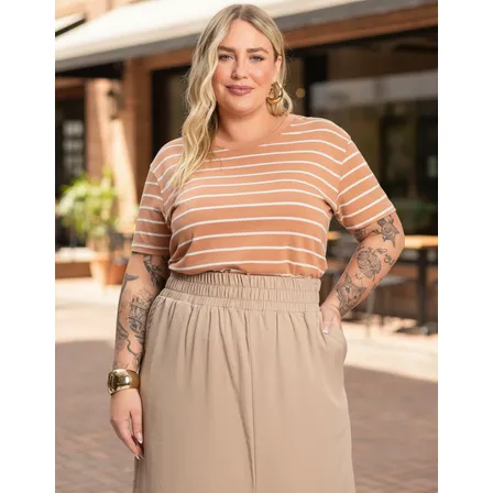 Blusa Feminina Plus Size Gola Redonda Secret Glam Marrom