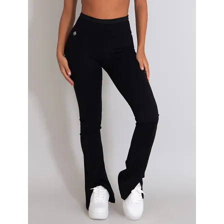 Calça Legging De Poliamida Cintura Alta Fenda Moda Fitness