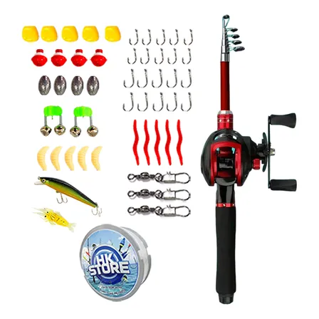 Kit Carretilha+1,6m 80lb Lado Da Manivela Vara 50 Acessórios