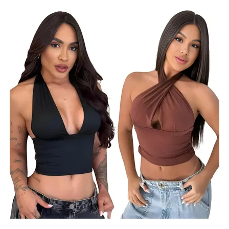 Kit 2 Croped Feminino Multiformas Blusinha Casual Moda Verão